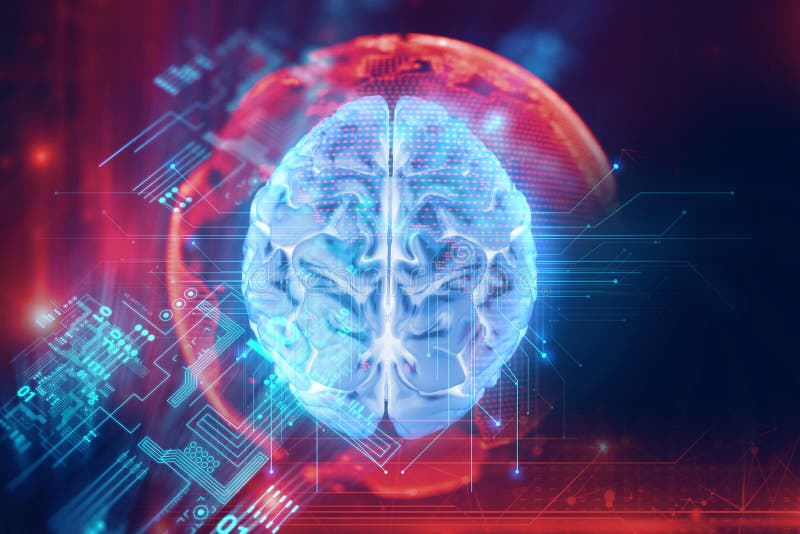 rendu 3d de l'esprit humain sur le fond de technologie illustration libre de droits rendu 3d de l'esprit humain sur le fond de technologie illustration libre de droits