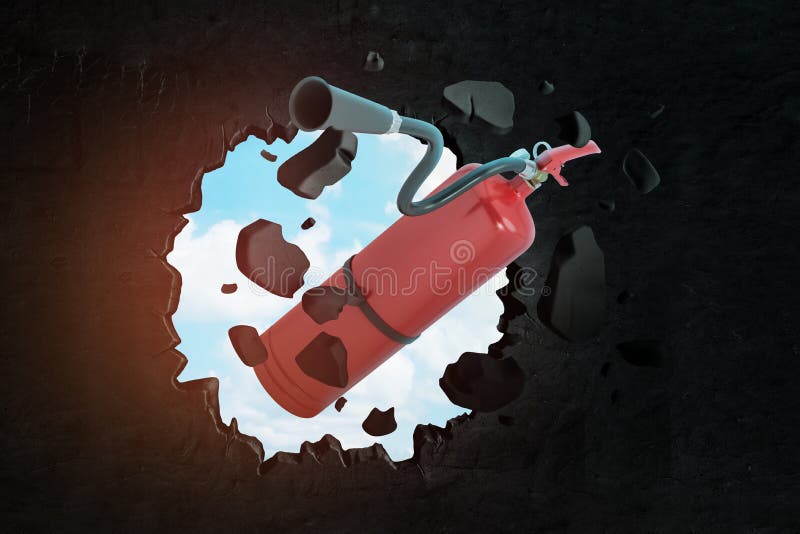 rendu 3d de l'extincteur rouge de mousse cassant le mur noir illustration de vecteur rendu 3d de l'extincteur rouge de mousse cassant le mur noir illustration de vecteur