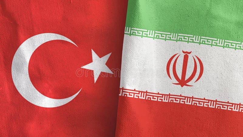 Rendu 3d de tissu textile de drapeaux de l'Iran et de la Turquie deux. Rendu 3d fois de drapeaux de l'Iran et de la Turquie deux ensemble