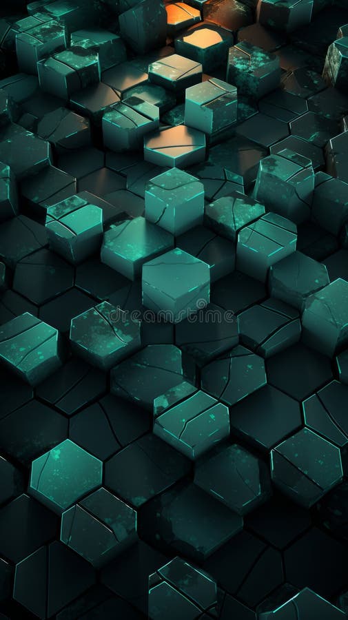 3d rendering of hexagonal tiles on a black background generative ai. 3d rendering of hexagonal tiles on a black background generative ai