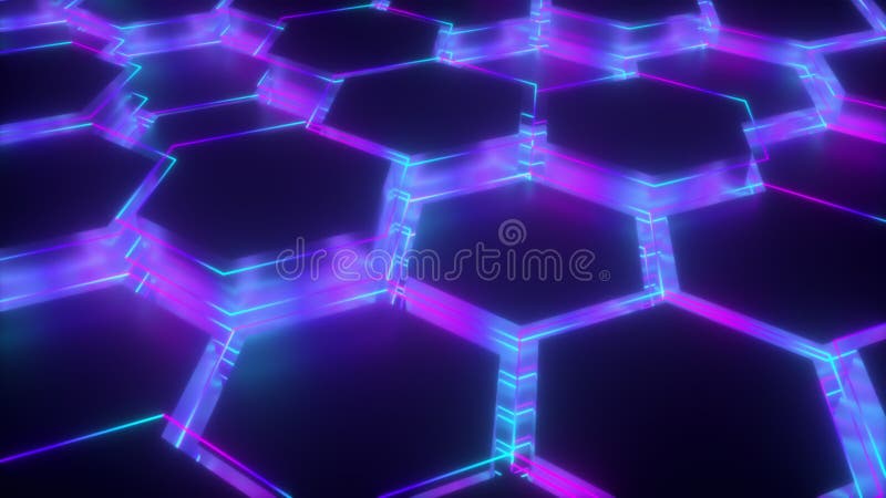 Rendu 3d d'un arrière-plan géométrique lumineux. néon hexagonal généré par ordinateur illustration de vecteur