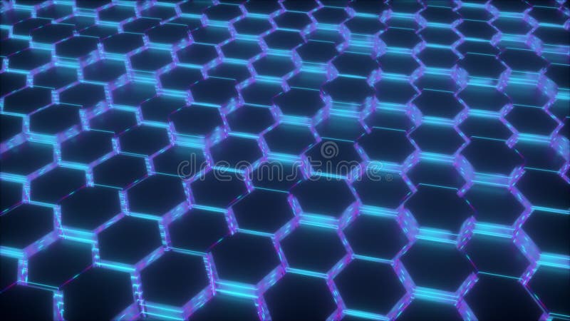 Rendu 3d d'un arrière-plan géométrique lumineux. néon hexagonal généré par ordinateur illustration libre de droits