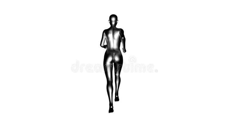 Rendu 3d : Une texture de silver port de peau de personnage féminin courant avec le fond blanc illustration libre de droits