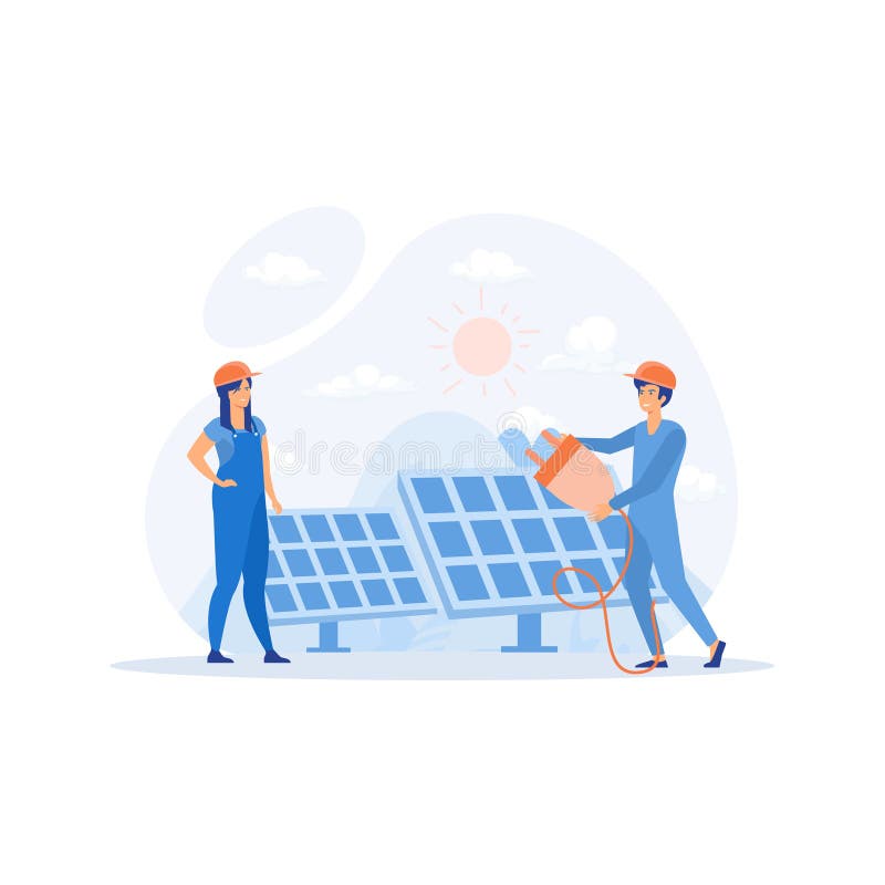 Renewable energy. alternative energy resource with solar panels, Solar panel power and Engineer royalty free illustration