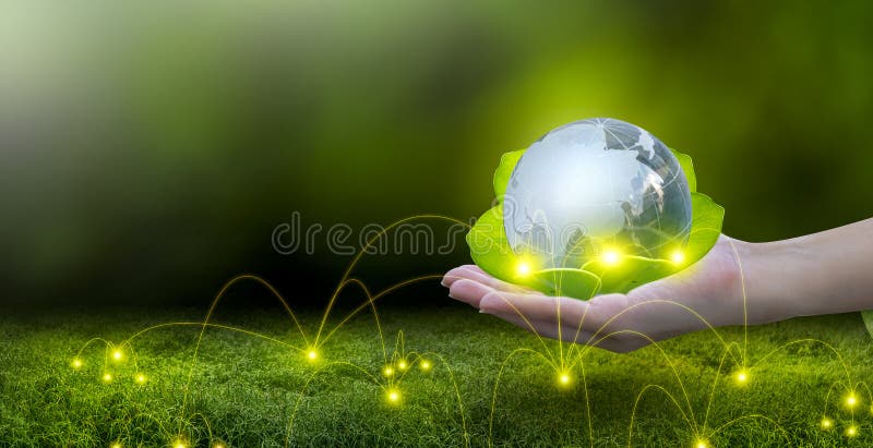 Renewable energy concept Earth Day or environment protection Hands protect forests that grow on the ground and help save the world