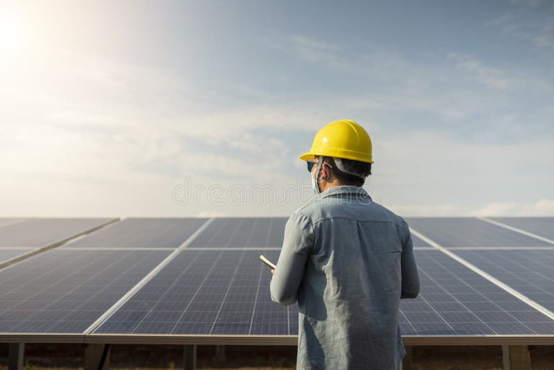 Renewable Energy Power Plant Technician, Solar Panel in Thailand Stock