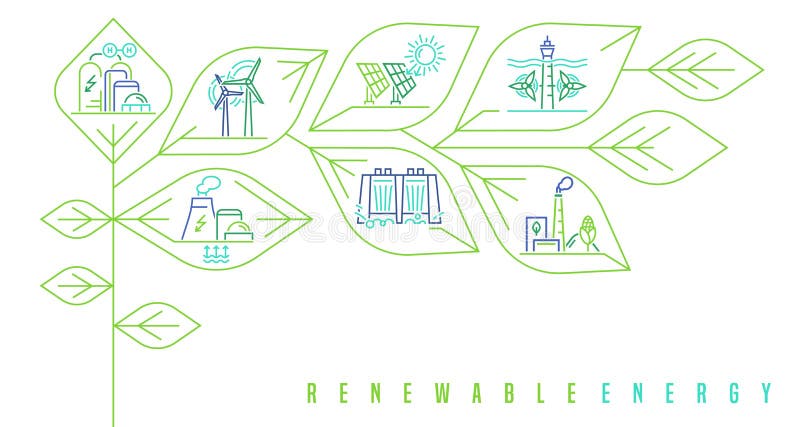 Renewable energy types banner. Editable vector illustration vector illustration
