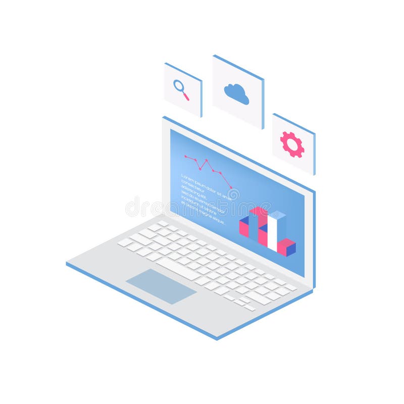 Rengöringsduk av analyticsprocessen med bärbar dator- och utvecklingswebsitestatistik Plana symboler modern vektor för isometrisk vektor illustrationer Rengöringsduk av analyticsprocessen med bärbar dator- och utvecklingswebsitestatistik Plana symboler modern vektor för isometrisk vektor illustrationer