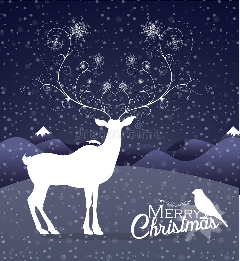Renna astratta al fondo di Natale di notte illustrazione vettoriale Renna astratta al fondo di Natale di notte illustrazione vettoriale