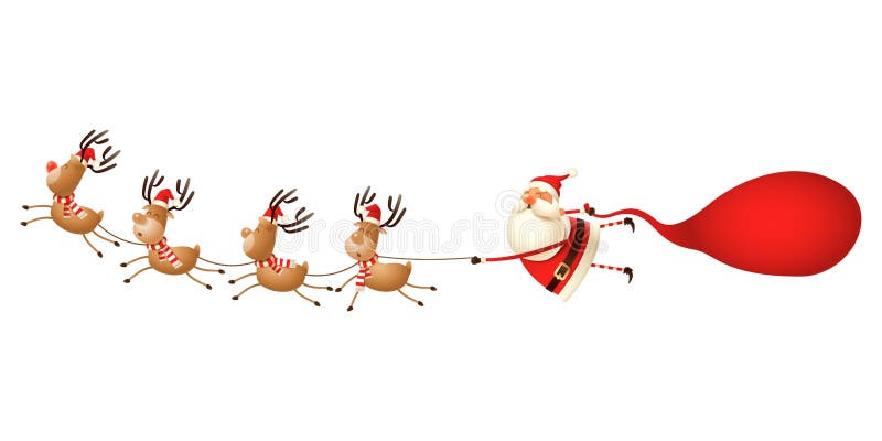 Renne tirant Santa Claus - illustration drôle mignonne de Noël d'isolement sur le blanc illustration libre de droits Renne tirant Santa Claus - illustration drôle mignonne de Noël d'isolement sur le blanc illustration libre de droits