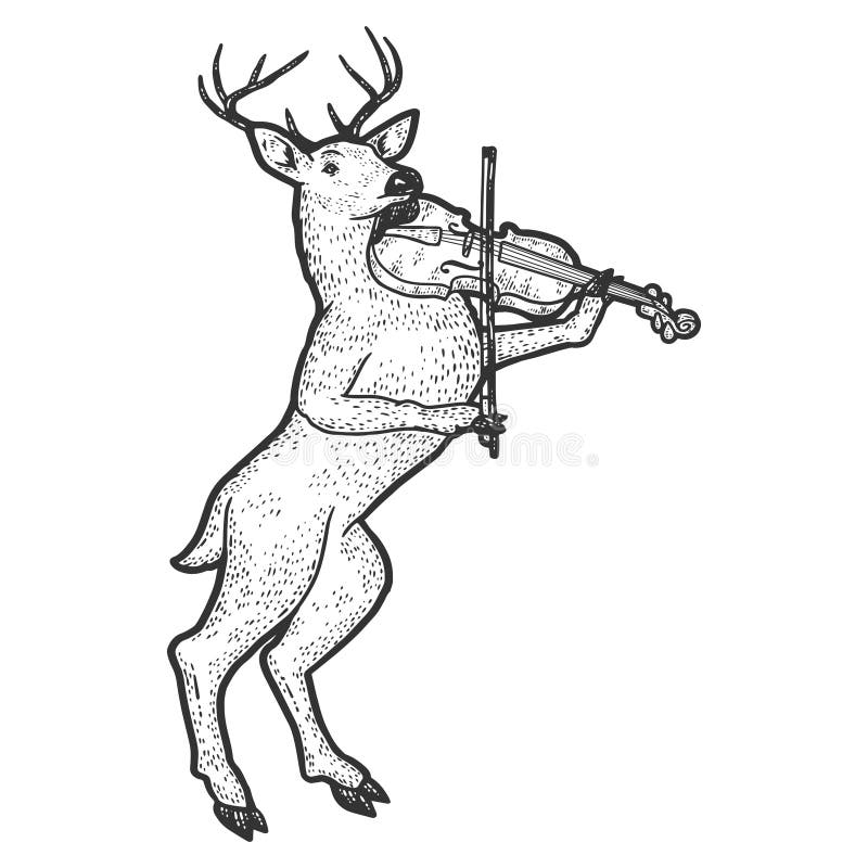 Renos tocando violín. ilustración vectorial grabado. rasguño de esbozo libre illustration