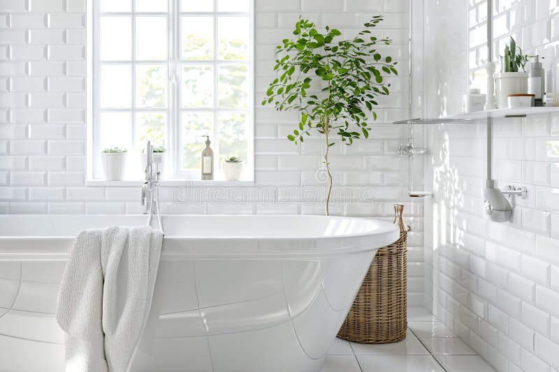 A Renovated Bathroom Features a Pristine White Subway Tile Backsplash