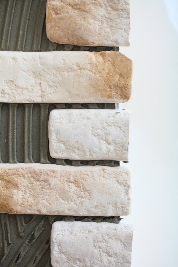 Renovation At Home Wall Clinker Tile Glue Stock Image Image of tiling, design 34734347