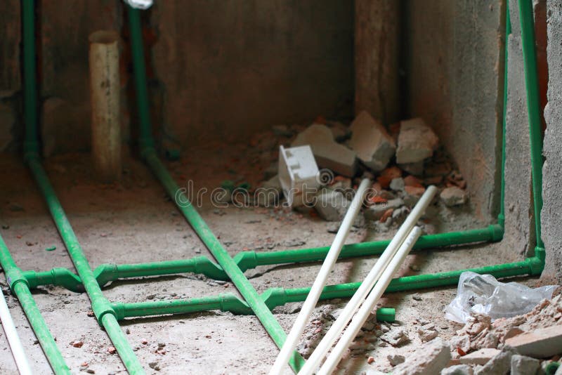 Renovation Work,Bury a Pvc Pipe in the Wall Stock Image Image of