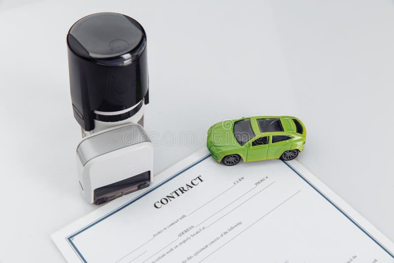 Rental Agreement for a Car with Contract, Stamps and Toy Car Stock