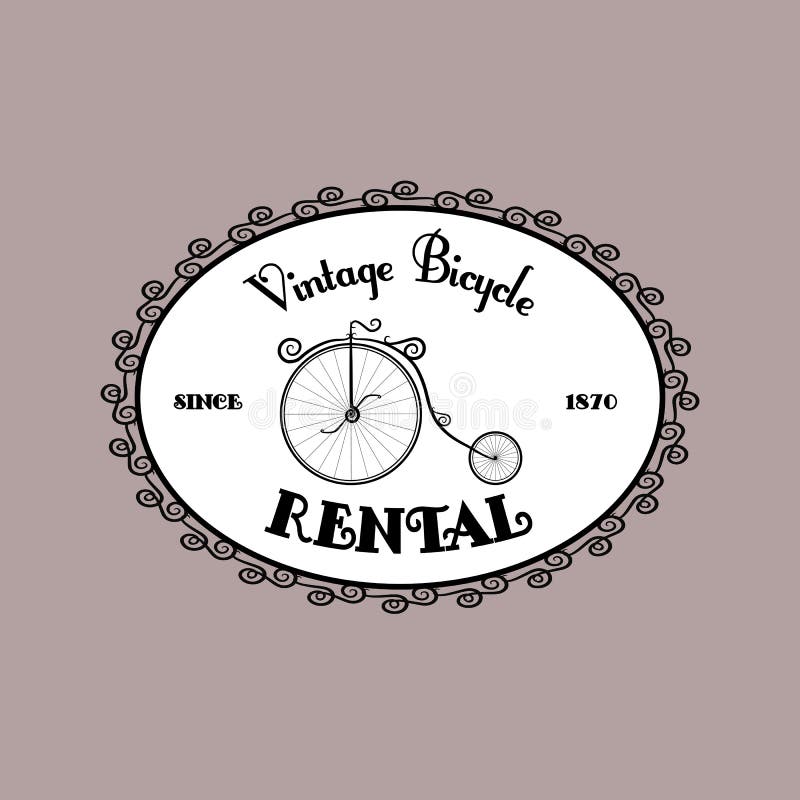 Rental Bicycle vintage black and white oval logo royalty free illustration