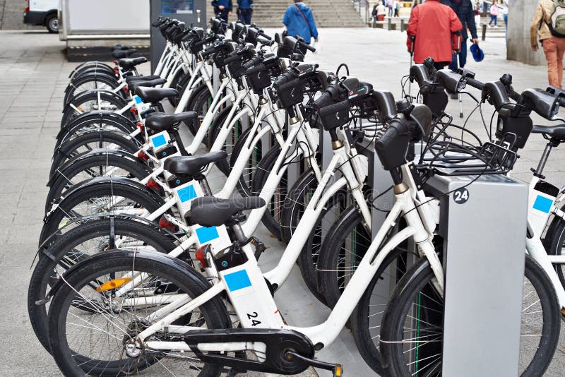 Rental of Electric Bicycles in City Stock Photo Image of mode