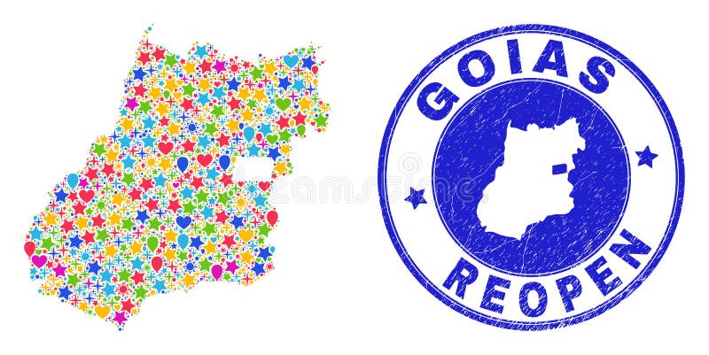 Reopening Goias State Map Mosaic and Grunge Seal vector illustration