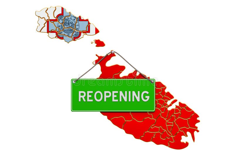 Reopening Malta after Quarantine Concept, 3D Rendering Stock