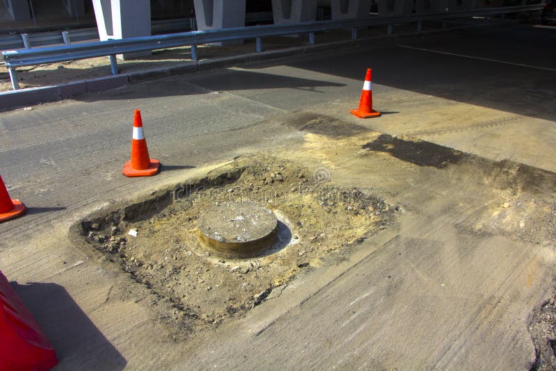 Repair of Asphalt Process of Restoration of a Road Cloth Stock Photo