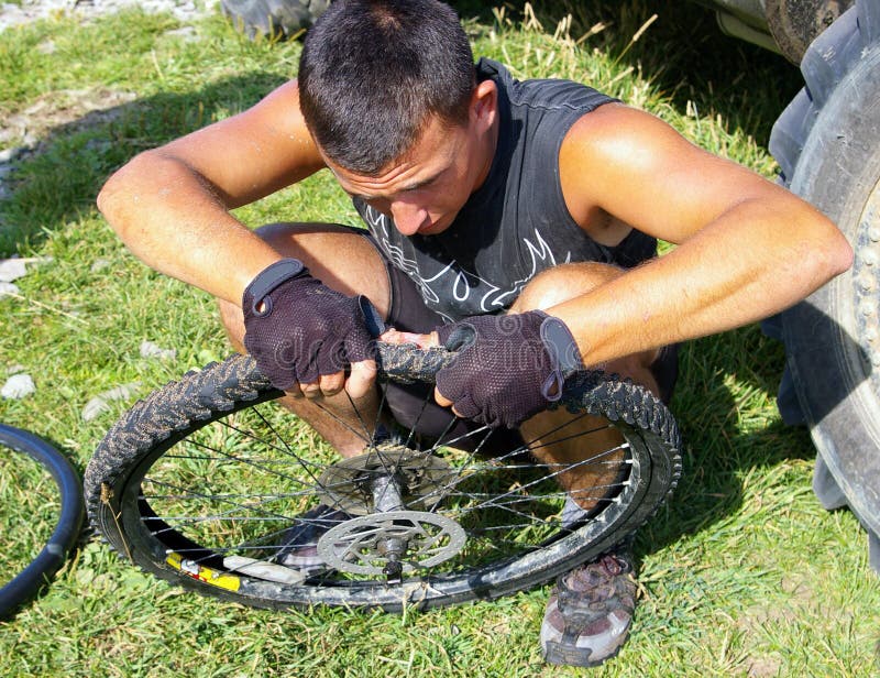 Repair bicycle wheel stock photo. Image of outdoors, repair 10889298