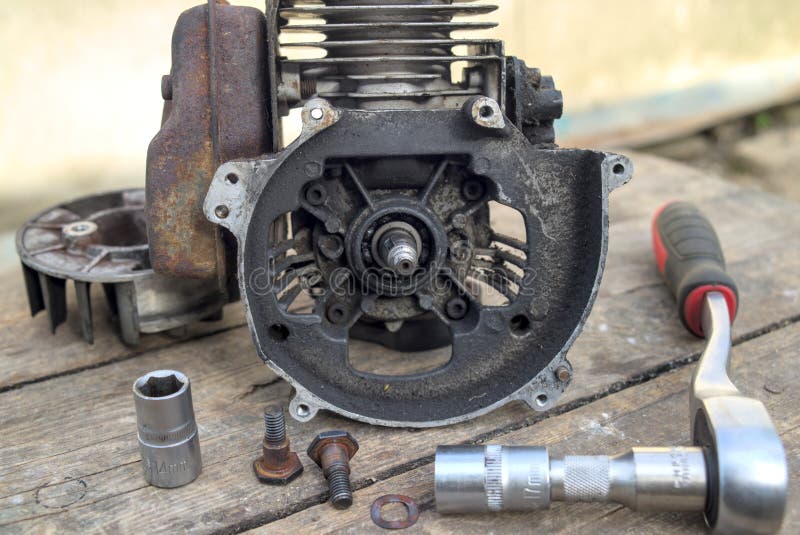 Repair a Broken Trimmer,disassembled the Old Trimmer Stock Photo