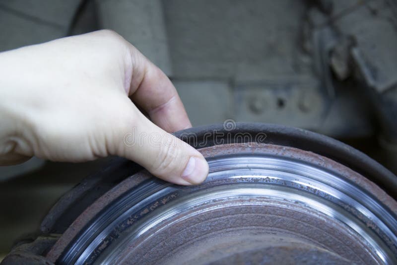 Repair of Car Brake Discs. Replacement of Car Brake Pads Stock Image