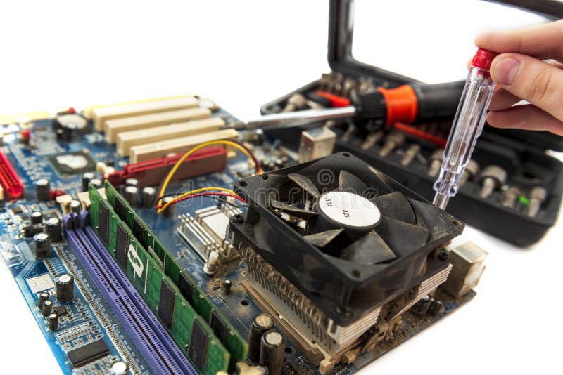 Cleaning the Power Supply Unit with a Vacuum Cleaner Stock Image
