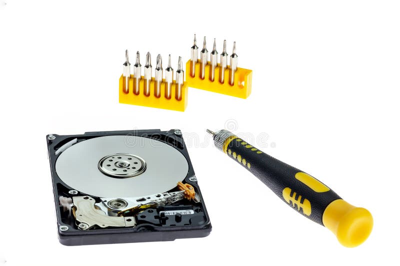 Repair of the Dismantled Hard Drive. Stock Photo Image of backup