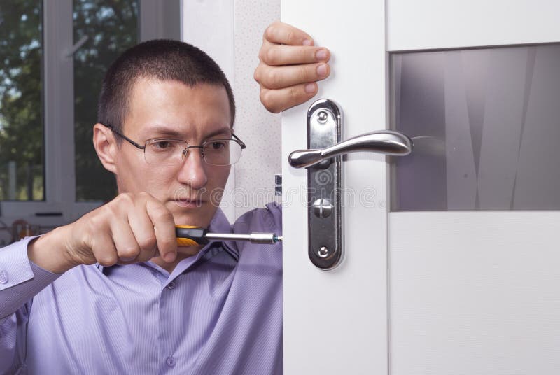 Repair door lock stock photo. Image of install, door 95218122