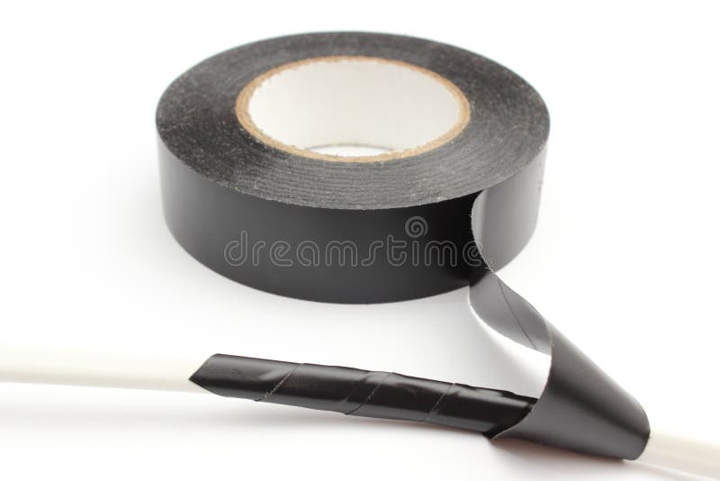 Repair of Electrical Cable Using Insulating Tape. Isolated on White