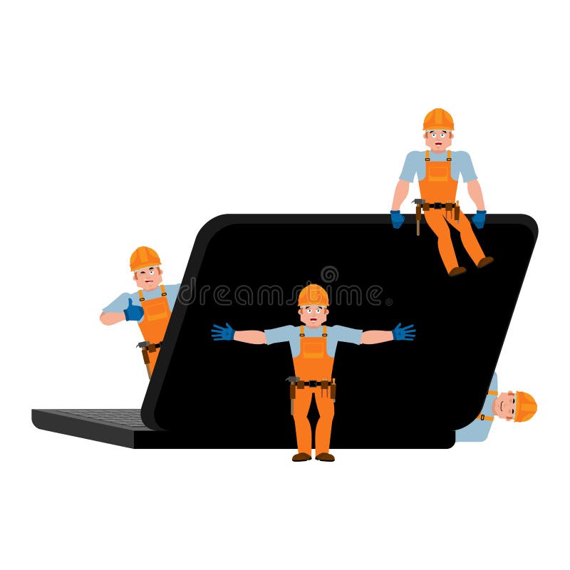 Repair and maintenance of laptop. Computer service. repairs team stock illustration Repair and maintenance of laptop. Computer service. repairs team stock illustration