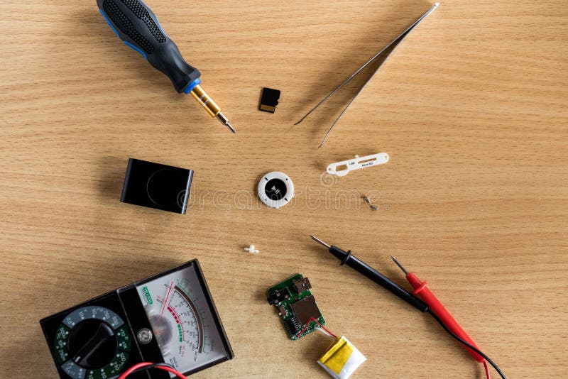 Flatlay Repair Mp3 Player on the Table Stock Image Image of analyzer