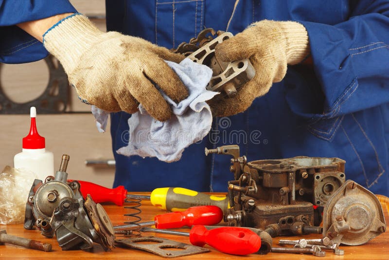 Repair of Old Parts Car Engine in Stock Photo Image of close