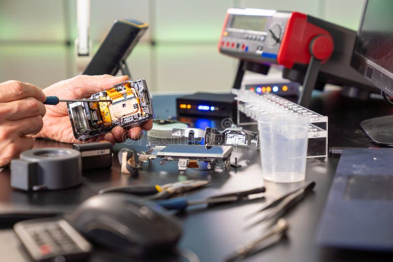 Repair of Photo Camera in Services Support Stock Photo Image of