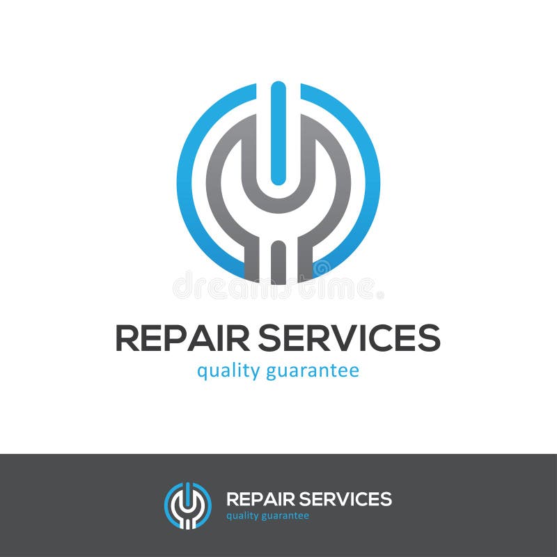 Repair services logo with wrench and power button