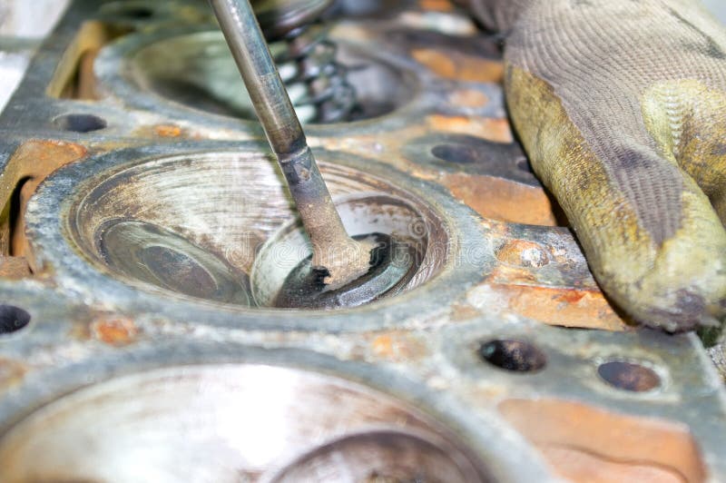 Repair of valves stock image. Image of head, auto, engine 28832181