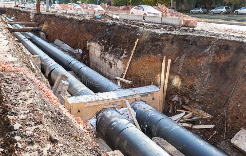 Repair Work of Heating Duct. Replacement Pipes Editorial Photography