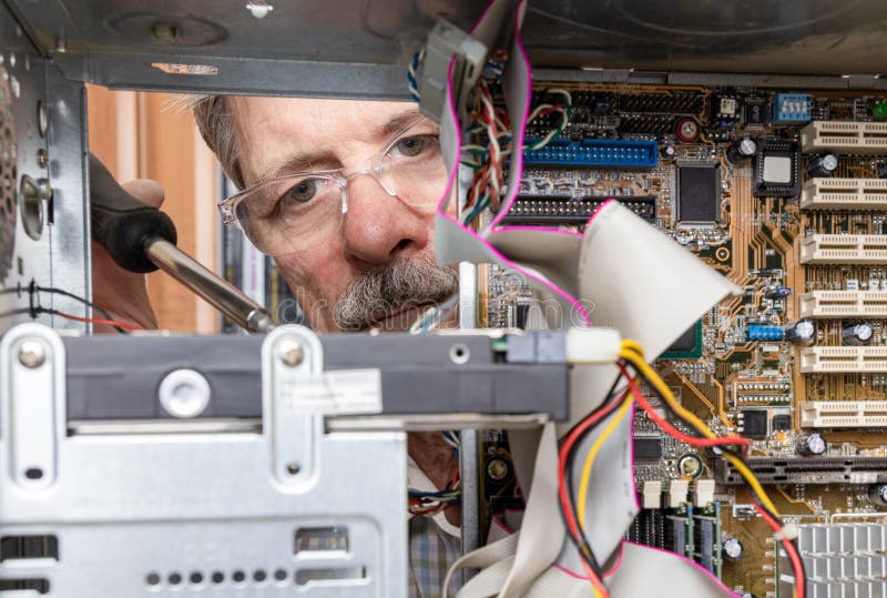 Repairing and assembling a desktop computer royalty free stock photo