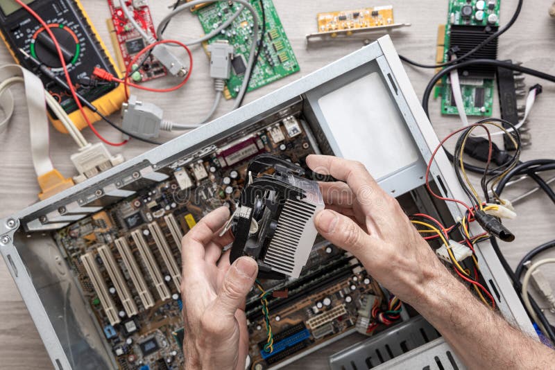 Repairing and assembling a desktop computer royalty free stock photos