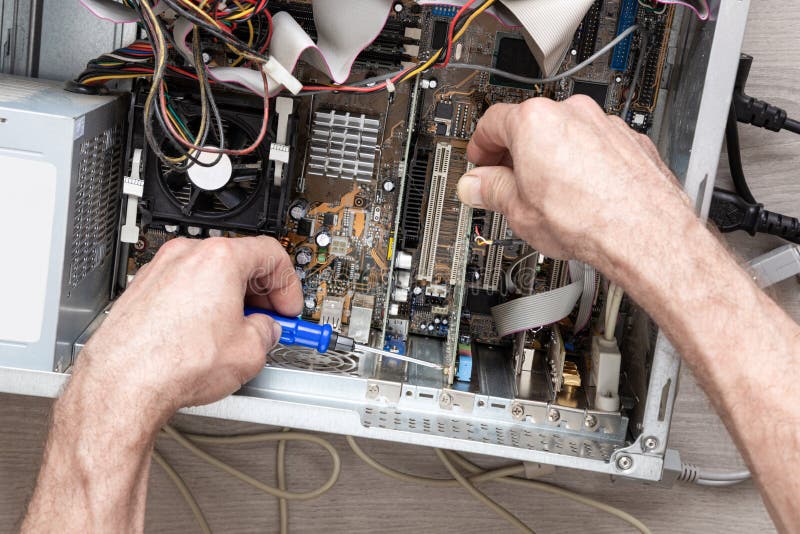 Repairing and assembling a desktop computer royalty free stock image