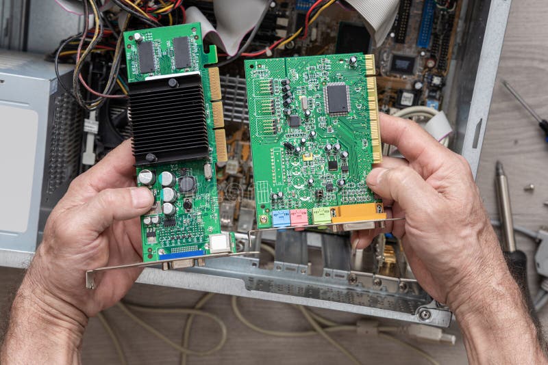 Repairing and assembling a desktop computer royalty free stock image