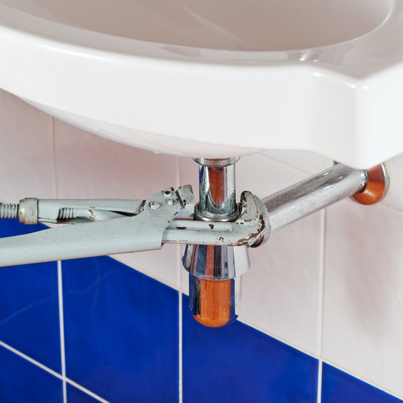 Repairing sink drain stock image. Image of fixing, tool 32027963