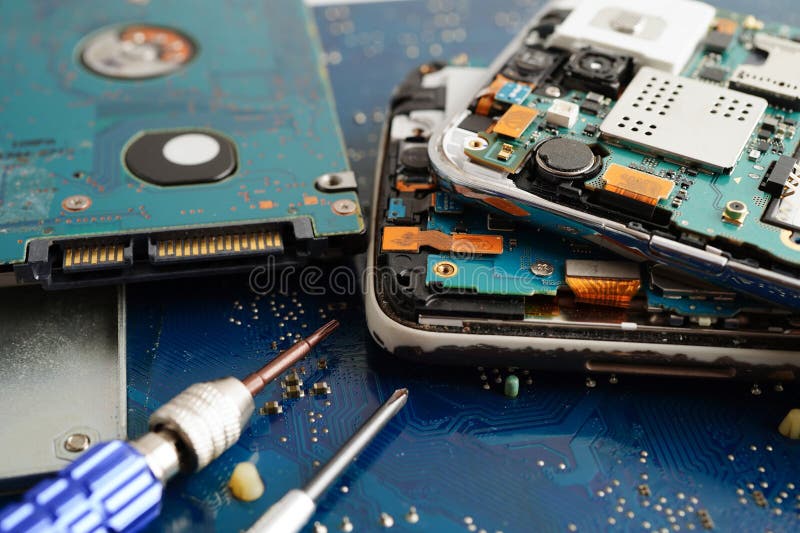 Repairing and upgrade circuit mainboard of notebook, electronic, computer hardware and technology stock photo