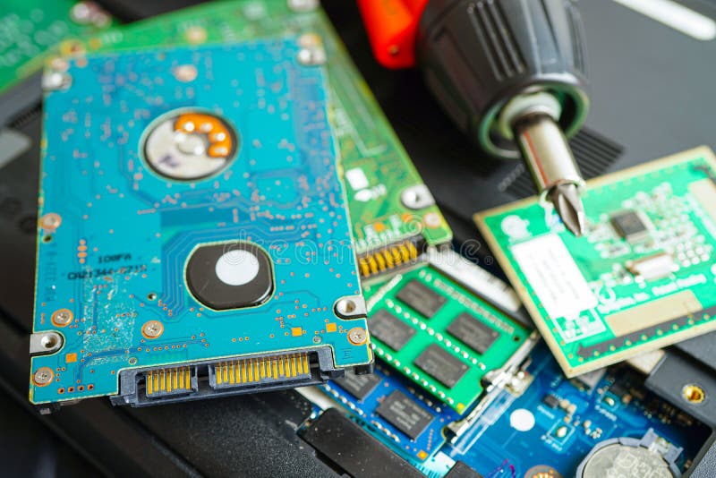 Repairing and upgrade circuit mainboard of notebook, electronic, computer hardware and technology concept royalty free stock images