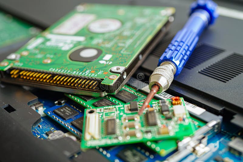 Repairing and upgrade circuit mainboard of notebook, electronic stock photos