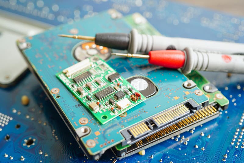 Repairing and upgrade circuit mainboard of notebook, electronic, computer hardware and technology concept stock photo
