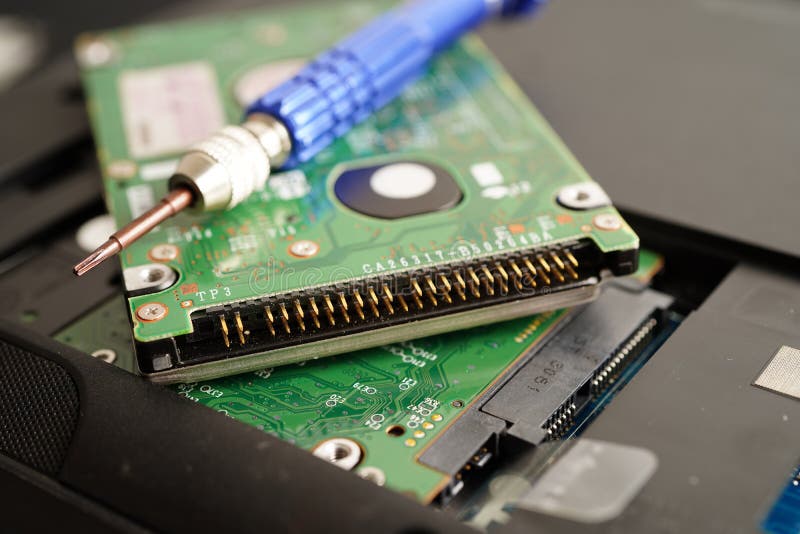 Repairing and upgrade circuit mainboard of notebook, electronic, computer hardware and technology concept. royalty free stock image