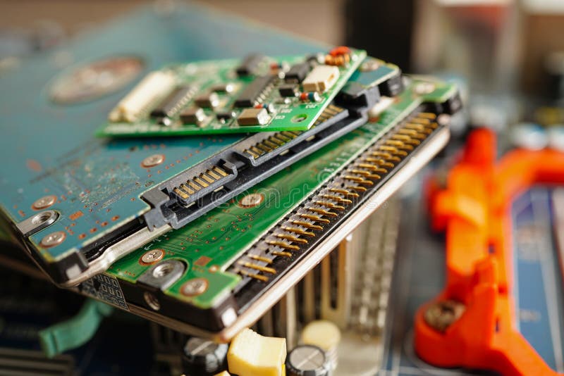 Repairing and upgrade circuit mainboard of notebook, electronic, computer hardware and technology concept stock photography