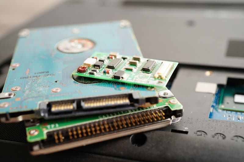 Repairing and upgrade circuit mainboard of notebook, electronic, computer hardware and technology concept royalty free stock photography